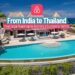 Indian entrepreneur exploring legal Airbnb opportunities in Thailand with Thai architecture and beach in background